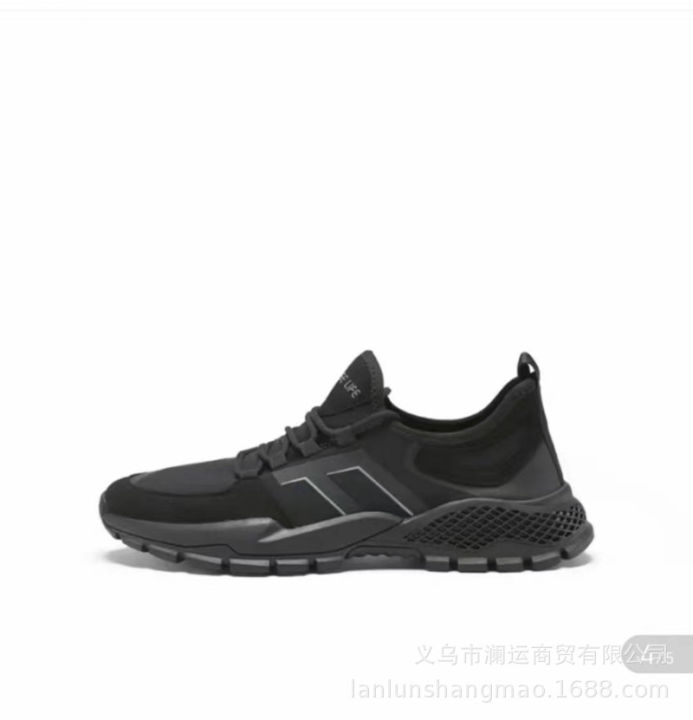 haijiafei-ทอรองเท้า-lan-ตัดป้ายแบรนด์รองเท้าผู้ชายตัดป้ายผูกเชือกรองเท้าลำลองสีดำใส่สบายพื้นนิ่มพื้นผิวนุ่มสบายผู้ชาย