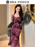 EraVogue Womens Dresses Purple Dresses Flower Dresses Fishtail Dresses Long Sleeve DressEs Party Dresses Job Dresses Sexy DressEs Korean DressEs 30010