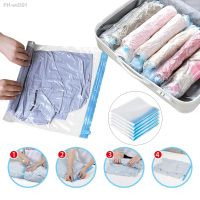 Reusable Travel Clothes Air Vacuum Bags Roll Up Compression Storage Bags For Suitcases Tops Pants 4 Sizes Portable Foldable