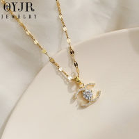 OYJR สร้อยคอแฟชั่นผู้หญิง สร้อยคอสแตนเลสจดหมาย Cubic zirconia 18K ทองป้องกันสนิมเครื่องประดับอารมณ์ Kwintas