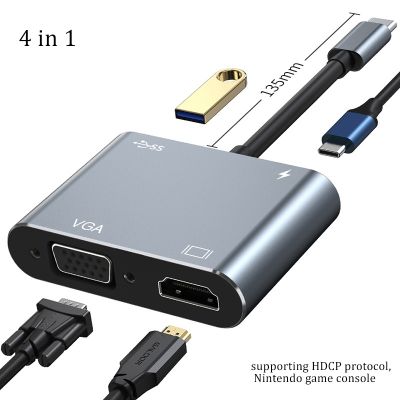 Usb C Hub Ke 4K VGA USB C 3.0 Adaptor Yang Kompatibel dengan HDMI 4 In 1 untuk Telepon Nintendo Macbook Adaptor Kabel PC Laptop Huawei Xiaomi