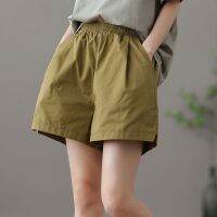 【มีไซส์ใหญ่】Plus Size Womens Wide Leg Summer White Black Shorts Elastic Waist Solid Color Hot Shorts with Pockets