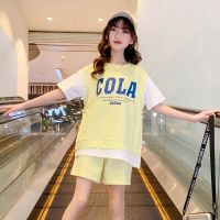 Girl 2023 Summer Casual T-shirt Suits Korean Style Teenage Girls Short Sleeve Contrast Color 2Pcs Clothes Sets 5 6 7 8 9 10 11 12 13 14 Years