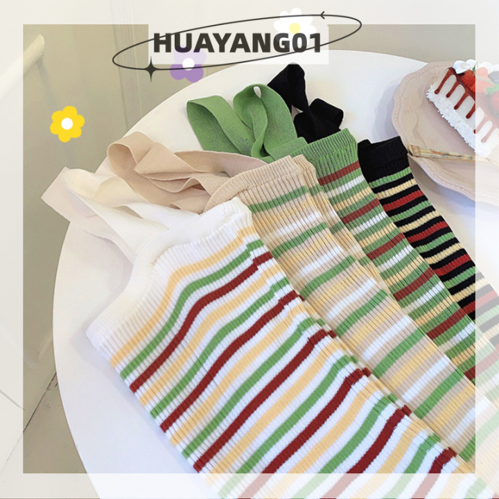 huayang01-2023-new-hot-fashion-lazlook-เสื้อกล้ามถักลายทางวินเทจฤดูร้อนเสื้อกล้ามผู้หญิงแขนกุดหวานเข้ารูป