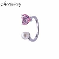 Moonmory Fashion 100% Real 925 Sterling Silver Rings With White Pearl And Pink Crystal For Women Wedding Engagement Jewelry