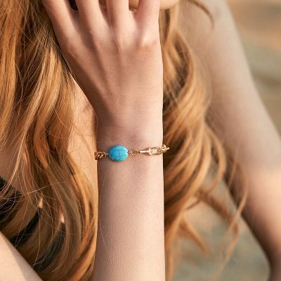 CCGOOD 2023 New Natural Turquoises Bracelet for Women Gold Plated 18 K High Quality Bracelets Minimalist Jewelry Pulseras Mujer