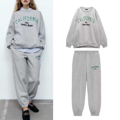 ZARAˉ ZA Autumn And Winter High-Waisted Pants With Text Embroidery Decoration Jogging Pants Round Neck Printed Sweatshirt