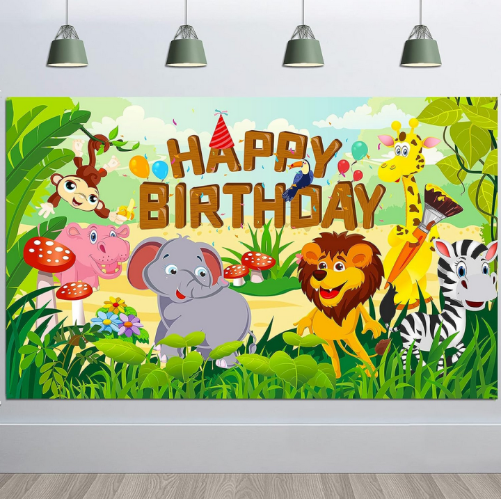 Fabric Happy Birthday Banner For Jungle Animal Theme Birthday Party