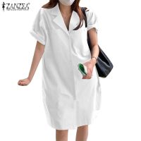 COD DSFGRDGHHHHH ZANZEA Women Summer Notched Collar Short Sleeve Shift Dress Knee Length Button Shirt Dress