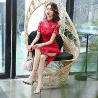 Joso Lace Cheongsam ความยาวปานกลาง2022ใหม่ปรับปรุงการจัดเลี้ยงสดประสิทธิภาพชุด Slim Daily Cheongsam