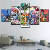 5 Piecea HD Printed Canvas Modern Painting Pokemon Poster Animation Wall Art Pictures Modular For Living Room Home Decor Framed