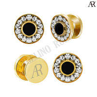 ANGELINO RUFOLO Tuxedo Studs ดีไซน์ Elegant กระดุมทักซิโด้โรเดียมคุณภาพเยี่ยม ตัวเรือนสีทอง ประดับตกแต่งด้วย Onyx &amp; Crystal