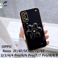 JieFie แฟชั่นโทรศัพท์ดอกไม้กรณีสำหรับ OPPO Reno 2F / 4F / 5F / 6Z / 7Z / 8Z / 2 / 3 / 4 / 4 Pro / 5/5/6/6/7/7 Pro/ 8 / 8 Pro หรูหราชุบโครเมี่ยม Soft TPU ปกโทรศัพท์ + ขาตั้ง