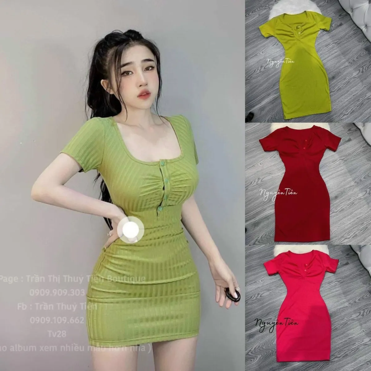 Đầm ôm body tay ngắn phối nút siêu đẹp | Lazada.vn