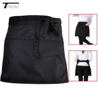 Black Half-length Apron With Pockets Women Waitress Antifouling Work Coffee Tea Shop Cafe Cooking Kitchen Men Short Waist Aprons Aprons