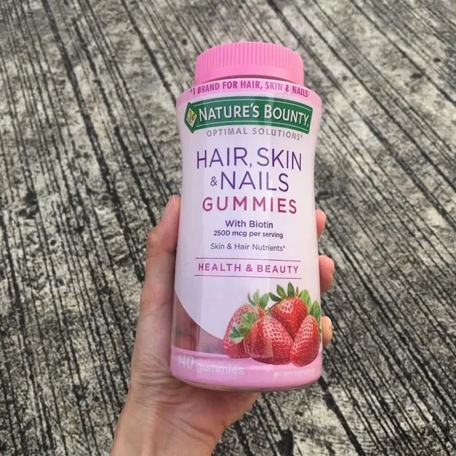 HCM]Kẹo dẻo Nature's Bounty Hair Skin Nails Gummies with Biotin 2500mcg  Health Beauty 140v 