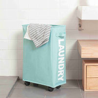 Foldable Laundry Basket with Universal Wheels Oxford Cloth Mesh Liner Waterproof Home Dirty Clothes Storage Basket Organizer Bag