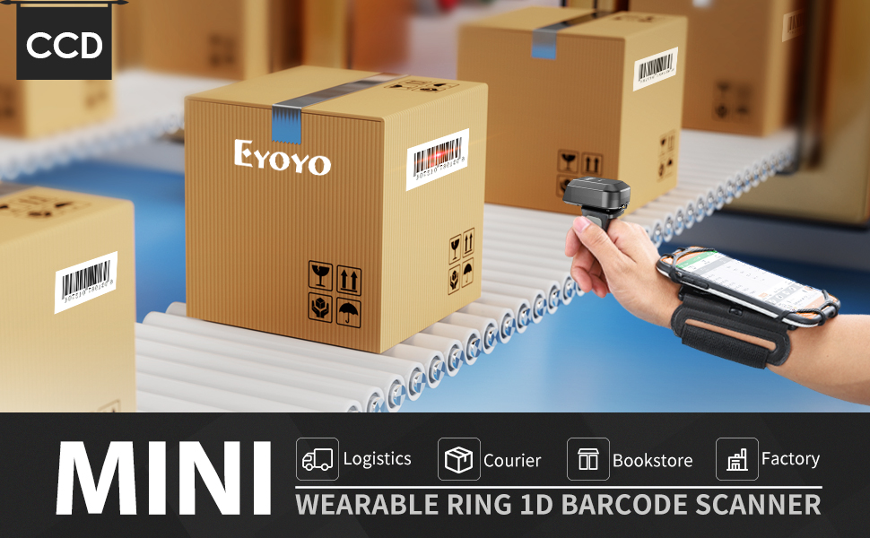 Eyoyo Portable Wearable Ring Barcode Scanner 1D Reader Mini Wireless Finger Barcode Scanner Compatible for iOS/Android 4.0+/Windows/Mac OS 