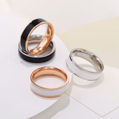 6mm Women Simple Enamel Rings for Women Gold Silver Color Stainless Steel Ring for Men Unisex Jewelry for Party Gift WC034