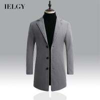 IELGY เสื้อโค้ทขนสัตว์ผู้ชายสไตล์เกาหลีกระดุมแถวเดียวบางเฉียบ