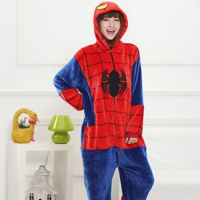 Adults Animal Pajamas Sets Cartoon Sleepwear Cosplay Zipper Women Men Winter Unisex Flannel Red Spider Pajamas