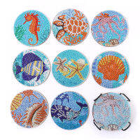 TH 8pcs Diy Diamond Painting Coasters With Holder Ocean Pattern Diamond Painting Kit Accessories For Beginners