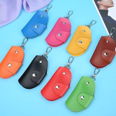 【CW】Keychain Key Holder Bag Case Portable Leather Housekeeper Car Key Holders Unisex Wallet Cover Simple Solid Color Storage Bag