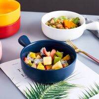 Single Handle Bakeware Round Porcelain Baking Dishs Bowl For Breakfast Dinner Tableware