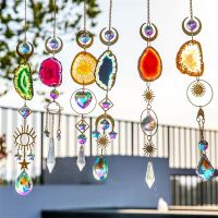 Natural Agate Sun Catcher Hanging Decor for Garden, Colorful Pendant