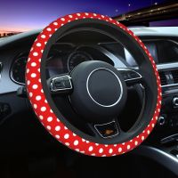 Red Polka Dot Car Steering Wheel Cover 38cm Cute Auto Steering Wheel Protector Elastische Car-styling Interior Accessories Steering Wheels Accessories