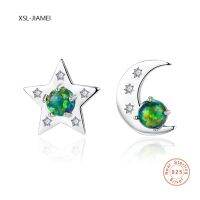 New XSLJIAMEI S925 Silverware Stud Inset Opal O Po Earrings Fashion Moon Star Stud Womens Fine Jewelry Gift