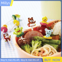 Millys 8ชิ้นส้อมผลไม้การ์ตูนสัตว์ไม้จิ้มผลไม้อาหารกลางวันส้อมเค้กแท่งส้อมจิ้มอาหารบุฟเฟ่ต์แซนวิช