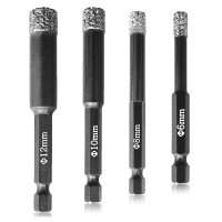 Dry Diamond Drill Bits Metal Drill Bits Black Drill Bits 4Pcs - (6mm), (8mm), (10mm), (12mm) - Hex Shank - Tile Drill Bits