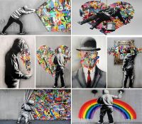 Graffiti Art Rainbow Love Heart ภาพวาดผ้าใบบทคัดย่อ Street Art โปสเตอร์และพิมพ์ภาพสำหรับ Home Wall Art Decor Cuadros New