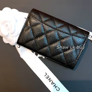 Chanel woman card holder caviar coin purse wallet black gold