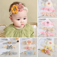 โปรโมชั่น Flash Sale : 3Pcs Baby Girls Sweet Bow Headband Set Princess Lace Flower Hair Band Infant Elsatic Chiffon Headwraps