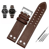 Leather Watchband for Hamilton Khaki Aviation Field Series Mens Watch Band Bracelte with Rivets Strap Brown 20mm 22mm