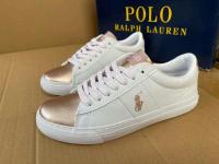 Ralphˉ Laurenˉ 2023 spring and summer white PU leather and rose gold soft leather super comfortable lace-up retro white shoes for women