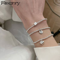 Foxanry INS Fashion 925 Sterling Silver String of Beads Bracelets Cute Smiley Love Heart Accessories New Trendy Party Jewelry