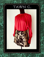TAWN C. - Red Silk Satin Erin Blouse เสื้อผ้าไหมซาตินแขนปีกค้างคาว
