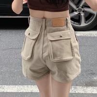 Large Pocket Workwear Jeans High Waist Fashion Hip Lift Straight Shorts Women