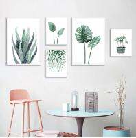 บทคัดย่อ Green Plant Leaf โปสเตอร์ผ้าใบสำหรับ Modern Home Room Decor - Botanical พิมพ์ภาพวาด Nordic ตกแต่ง Picture