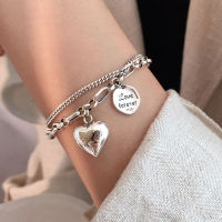 925 Sterling Silver Love Letter Heart Double Layer Bracelet Female Unique Design Thai Silver Retro Light Luxury Jewelry