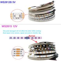 WS2815 WS2812 WS2812B 5V 12V เทปแถบ LED พิกเซลที่แอดเดรสไฟ RGB 30/60/74/96/144 LEDs/M โคมไฟแฟนซีบาร์ IP30/65/67