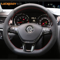 ฝาครอบพวงมาลัยสีดำเย็บด้วยมือสำหรับ Volkswagen VW Golf 7 Mk7ใหม่เสื้อโปโล Jetta B8 Passat