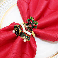 12Pcs Vintage Christmas Jingle Bell Napkins แหวนผ้าผู้ถือผ้าเช็ดปากสำหรับ Xmas โต๊ะรับประทานอาหารงานแต่งงาน Home Kitchen Decor HWC239