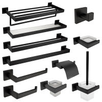 Matte Black Bathroom Accessories Hardware Set Towel Bar Rail Towel Rack Hook Soap Dish Toilet Brush Tumbler Holder Paper Holder