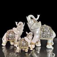 3pcs Resin Fengshui Elephant Statue Ornament Home Decoration Accessories Retro Elephant Sculpture Figurine Desktop Home Decora