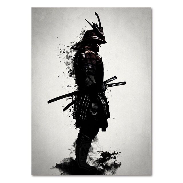 ภาพวาดหมึกญี่ปุ่น-samurai-บทคัดย่อ-art-โปสเตอร์ผ้าใบพิมพ์ภาพผนังห้องนั่งเล่นตกแต่ง