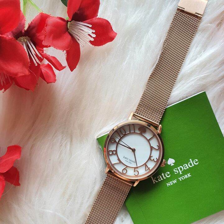 Kate Spade Metro Three hand White Dial Rose Gold Tone Mesh Strap